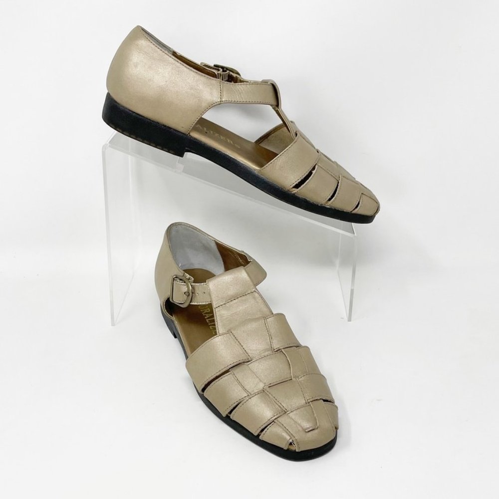 Naturalizer Womens Gold Leather Woven Strap Buckle Sandal Size 9N